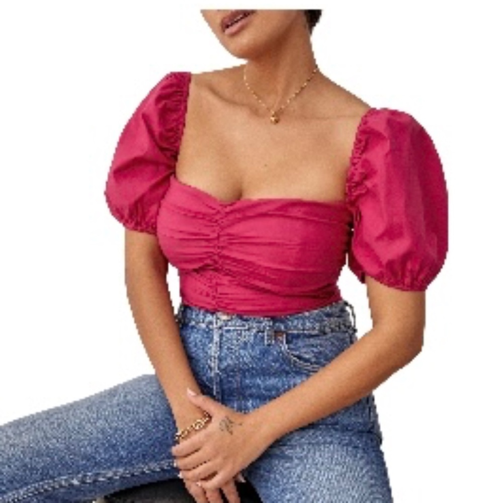 Reformation Radish Ruched Organic Cotton Top - Rhubarb